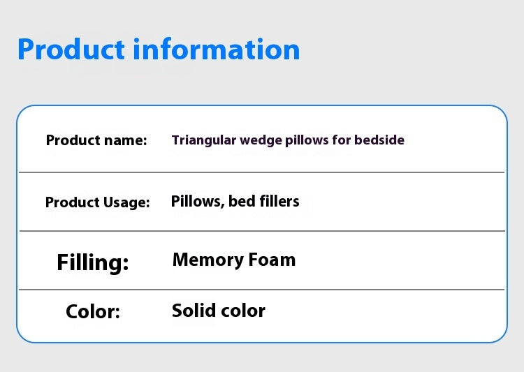 Dreieckiges Keilkissen fürs Bett mit Taschenbettnaht, gefüllt mit Schwamm und rechtwinkligem Kissen